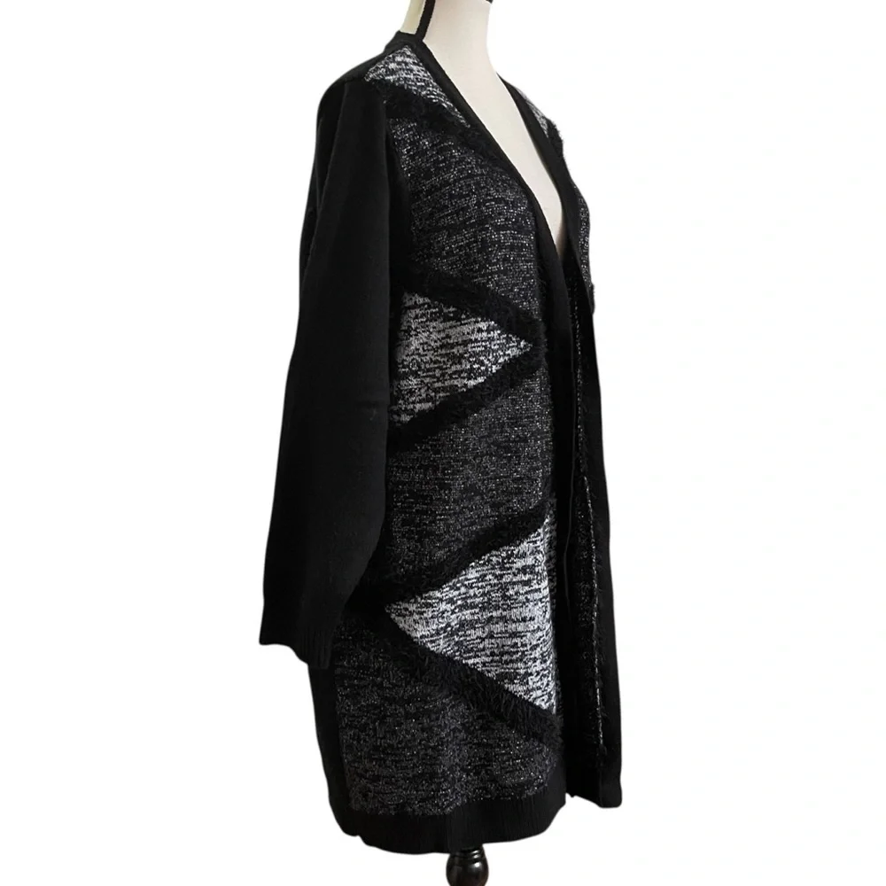 89th & Madison Metallic Open Cardigan 2X Black Gray Longline +Size Chic Layer‎ - Picture 4 of 9